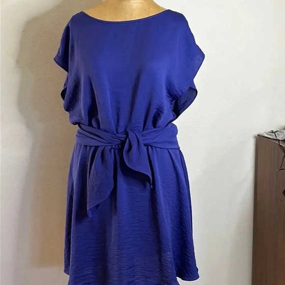 Rebecca Taylor sz 8 black dress ruffles and tie royal blue excellent condition - Picture 1 of 11